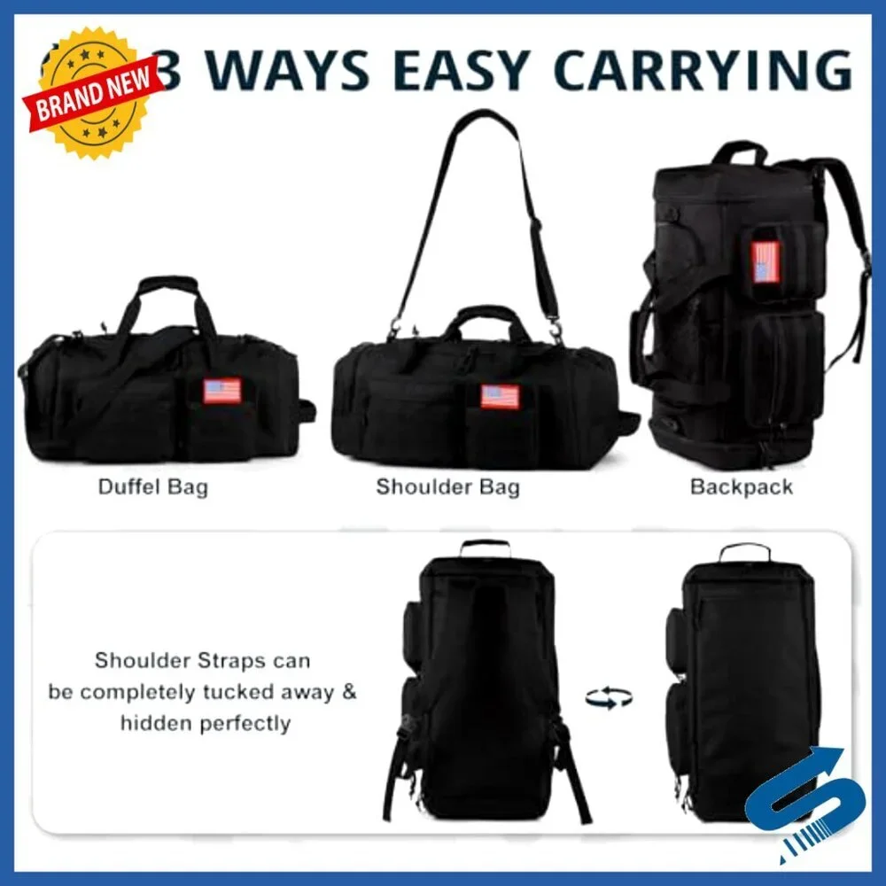 Large 70L Tactical Duffle Backpack Water Resistant Gym Travel Bag with Shoe